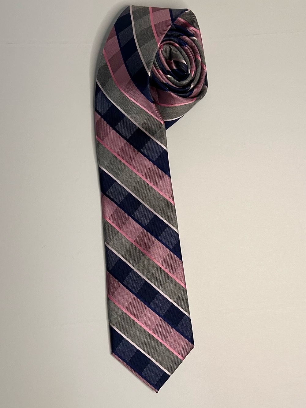 Michael Kors Pink, Navy & Gray Diagonal Stripe Tie